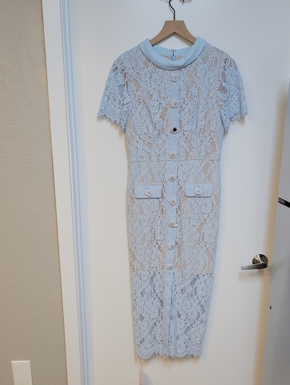 Self-Portrait Pale Blue Lace Button-Through Midi Dress - Picture 2 of 15